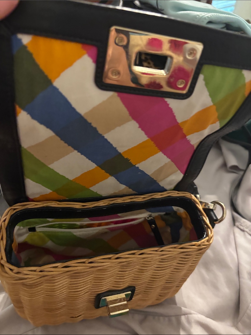 kate spade Black Leather & Natural Wicker Crossbody Bag - Picture 2 of 3